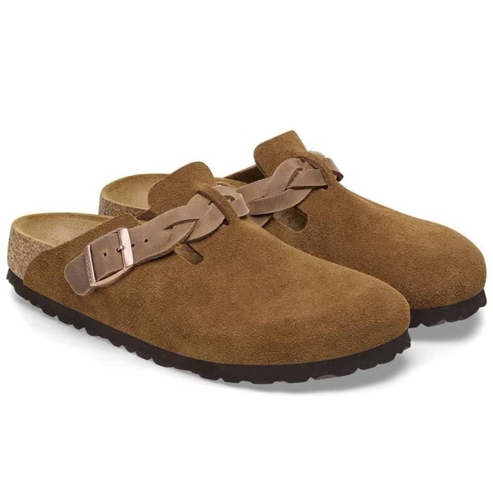 NWOT Birkenstock Boston Braided Suede Leather in Mink- Size 39 Narrow